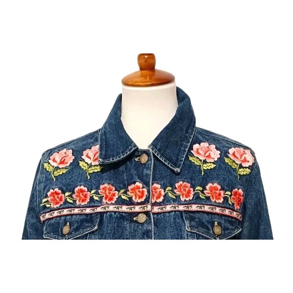 Vintage 90's Denim Jean Jacket Bill Blass Women's Small Floral Embroidered Y2K - Picture 3 of 5